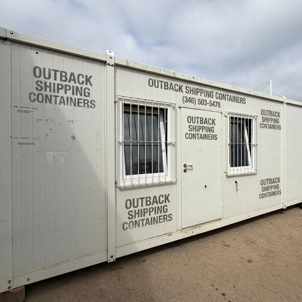 20x7.5ft for Sale — Front Exterior View | Outback Shipping Containers 20x7.5ft — Office / Canteen — Building Site Accommodation — Portable Anti-Vandal Cabin - image 1