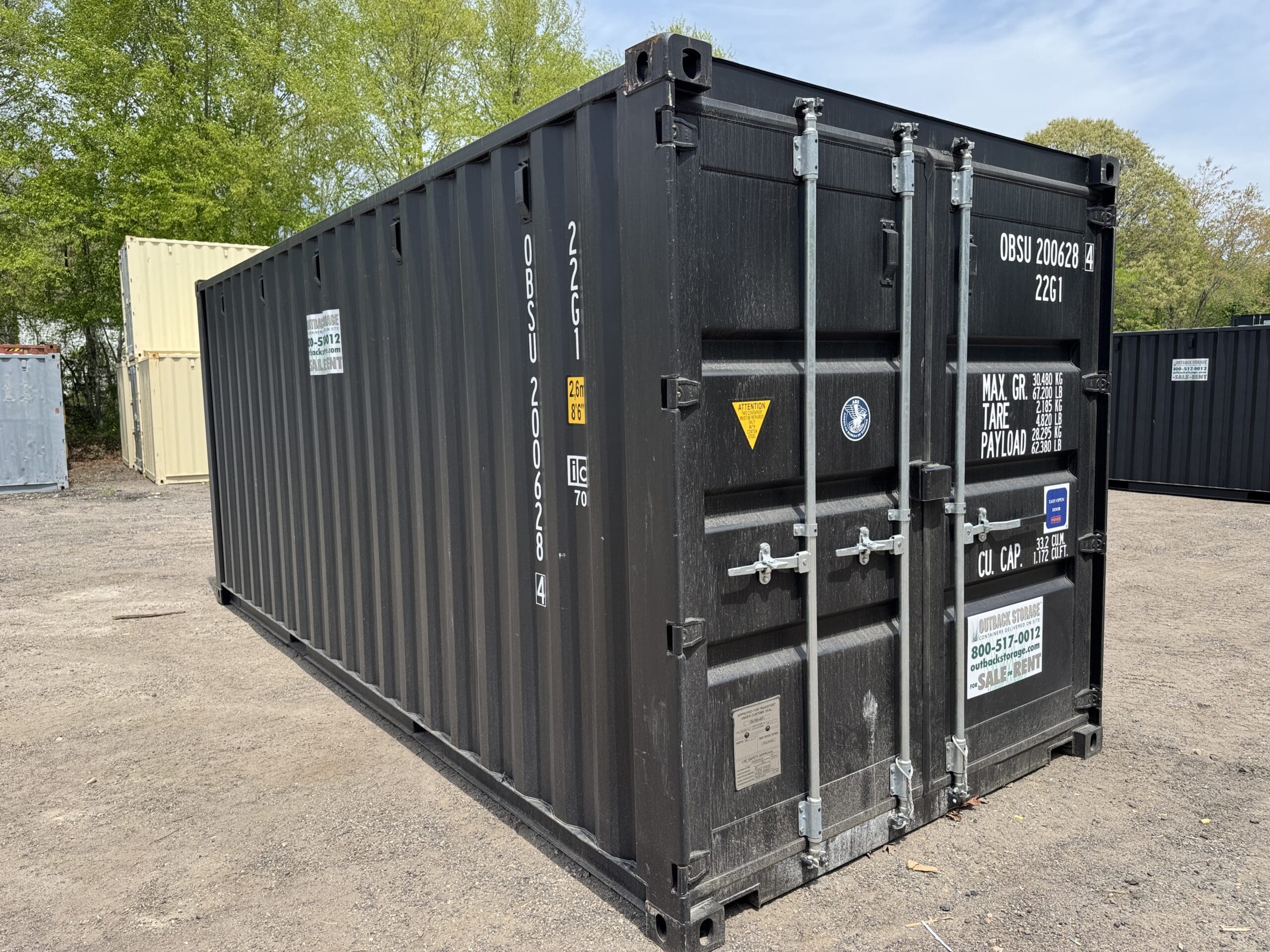 20ft New Shipping Container for Sale — Front Exterior View | Outback Shipping Containers 2 3 18 20ft New Shipping Container – Wind & Watertight – Black — 20ft — new (image 1 of 12)