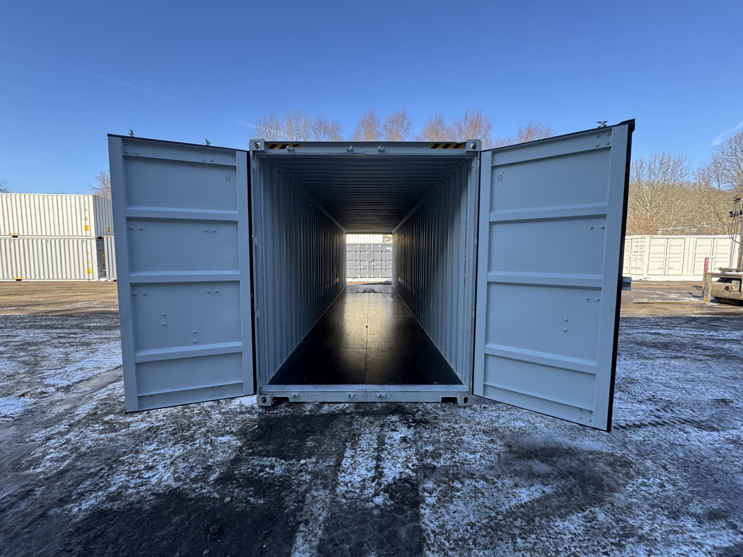 40ft New High Cube Shipping Container — Front Exterior View | Outback Shipping Containers 2 53 40ft New High Cube Shipping Container – Wind & Watertight – Gray — 40ft — new (image 1 of 12)