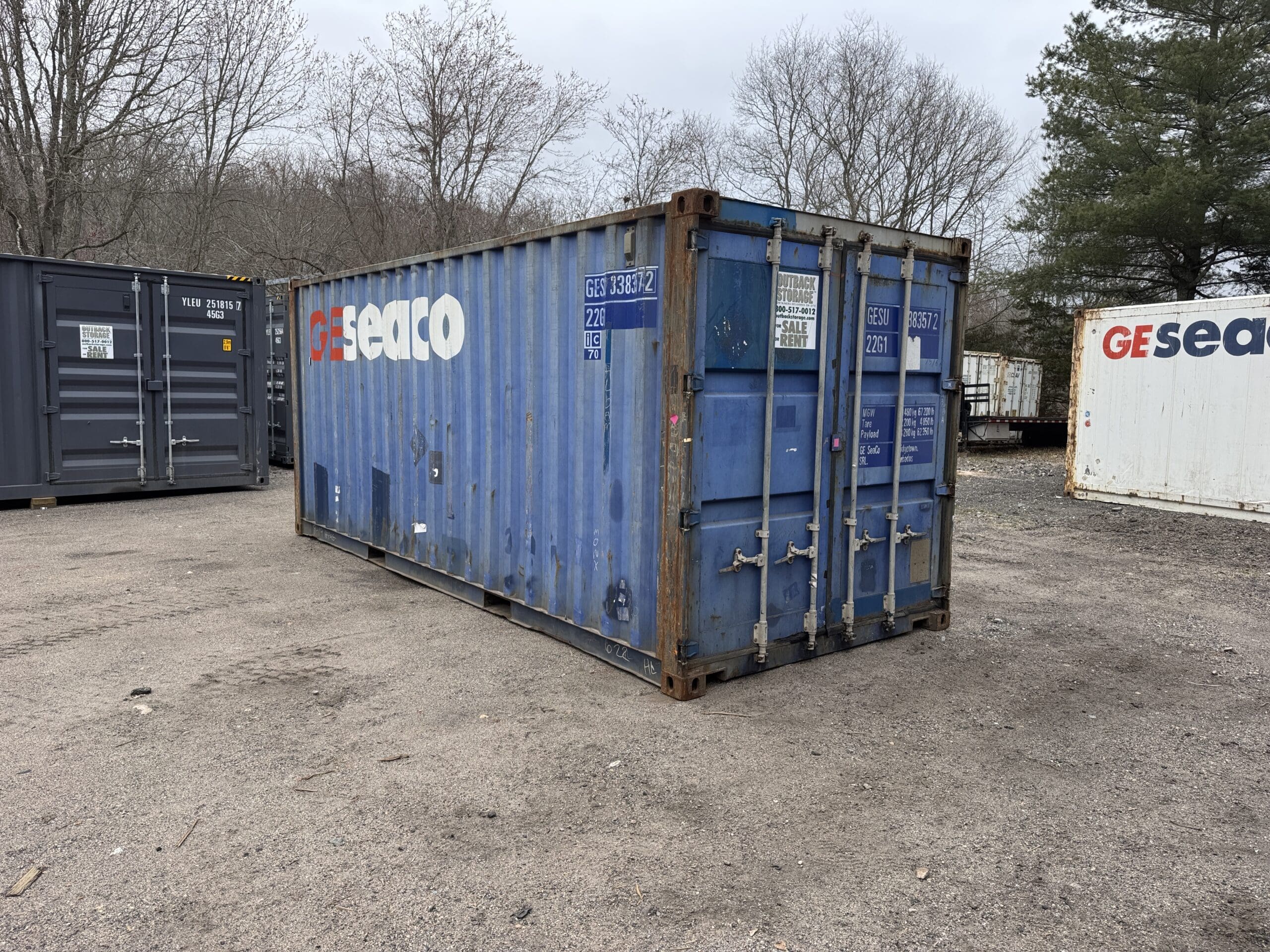 20ft Used Shipping Container for Sale — Front Exterior View | Outback Shipping Containers 2 10 20ft Used Shipping Container – Wind & Watertight – Blue — 20ft — used (image 1 of 12)