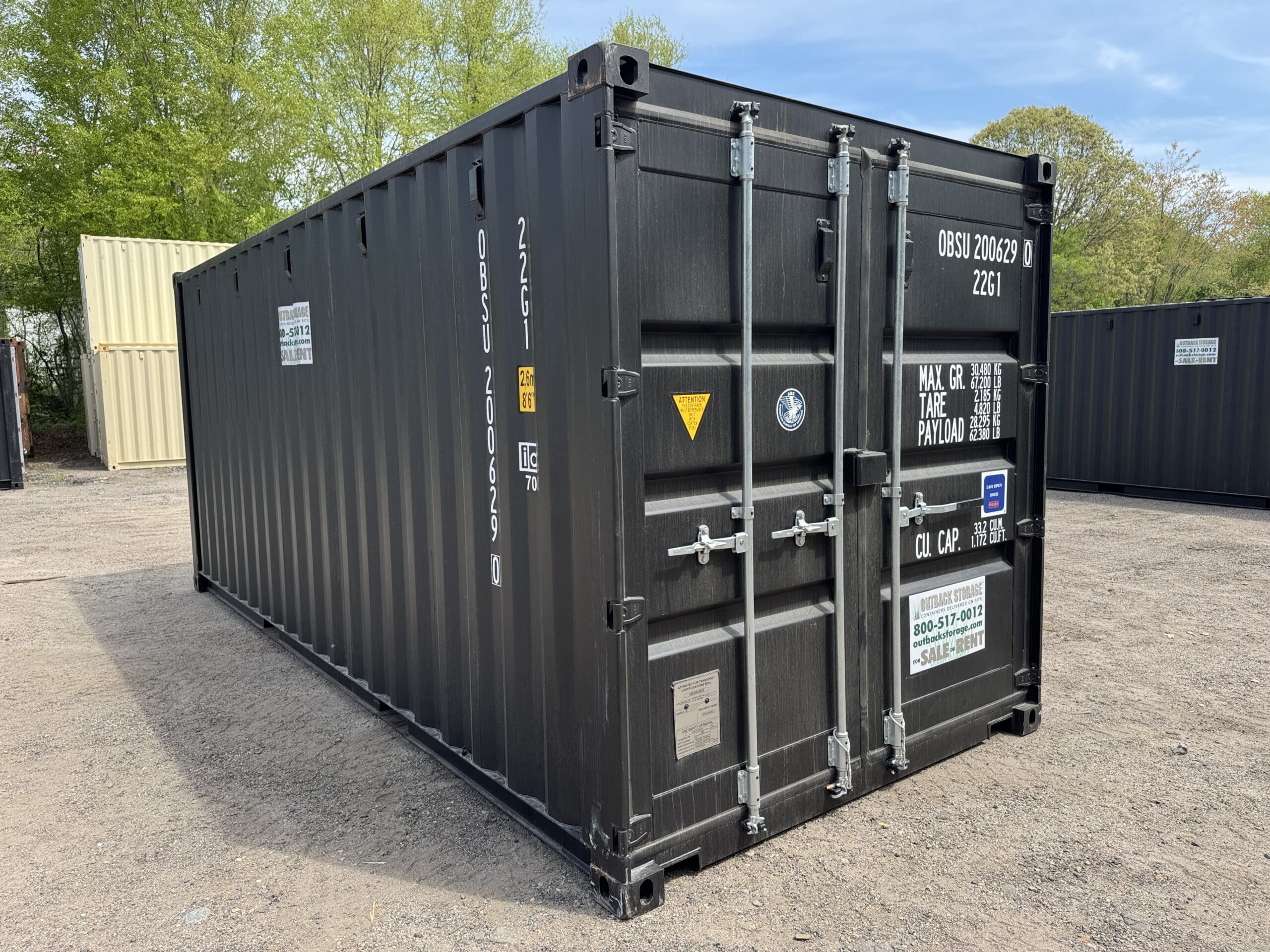 20ft New Shipping Container for Sale — Front Exterior View | Outback Shipping Containers 2 3 43 20ft New Shipping Container – Wind & Watertight – Black — 20ft — new (image 1 of 12)