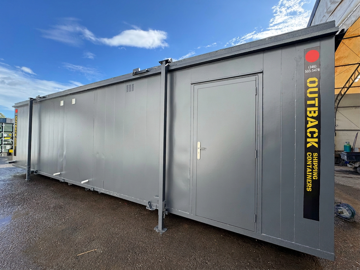 32x10ft for Sale — Front Exterior View | Outback Shipping Containers 2 3 4 5 6 7 8 9 10 11 1 16 32x10ft — Toilet Block + Twin Shower Room + Drying Room — image 1 of 15