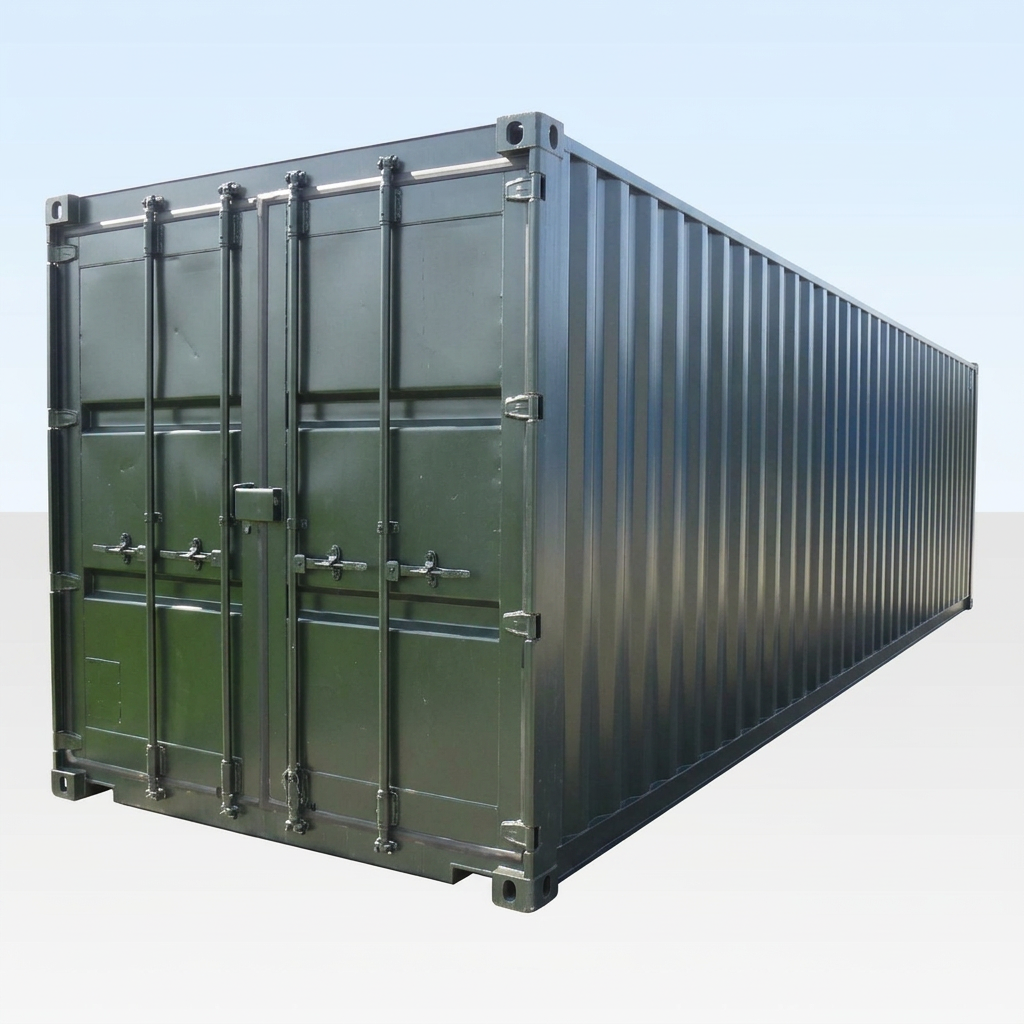 Interior view of an open 30ft one trip storage container showing clean metal walls and wood flooring