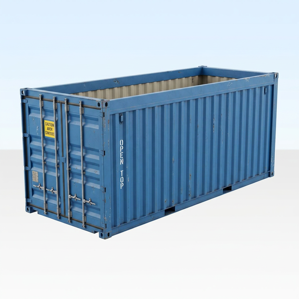 20ft used open top shipping container in blue steel with removable soft tarpaulin roof and double cargo doors