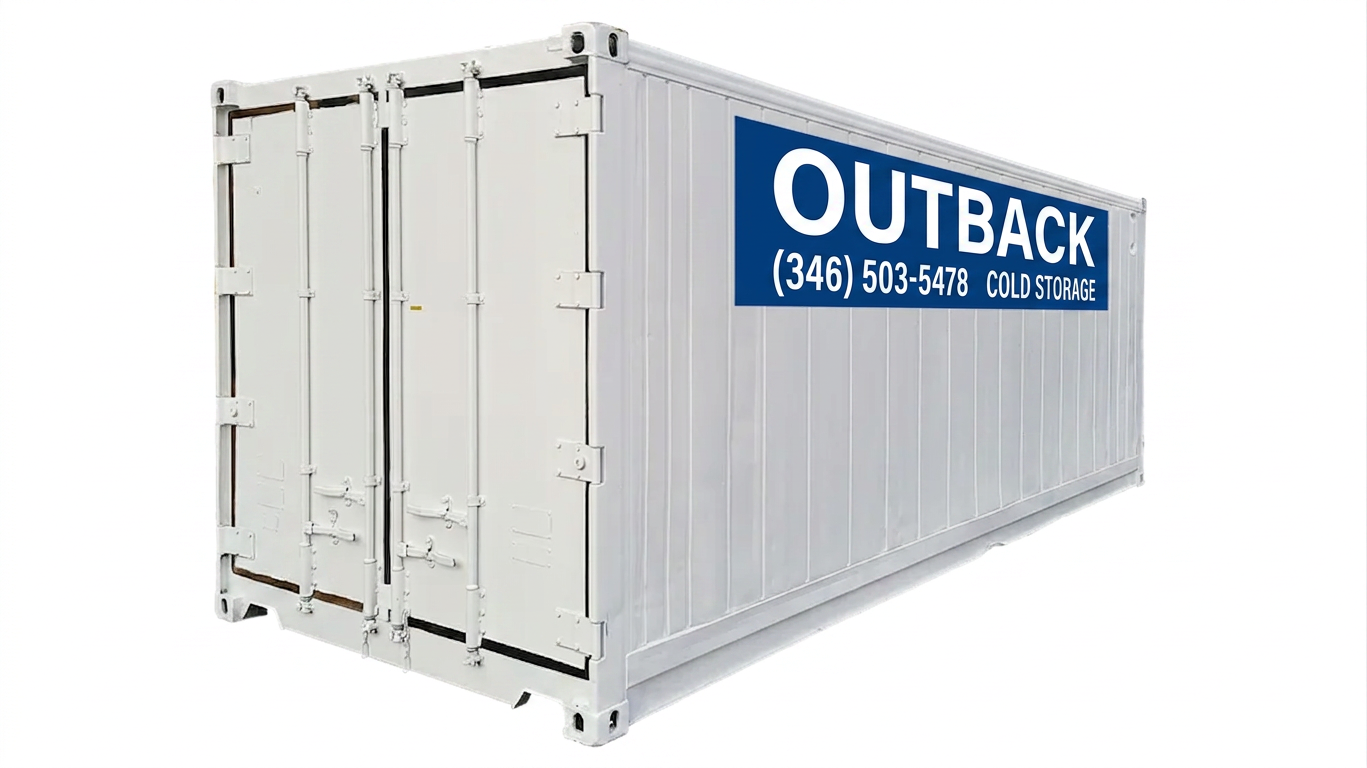 20ft new refrigerated shipping container in white with Conexcool cold storage branding on side panel