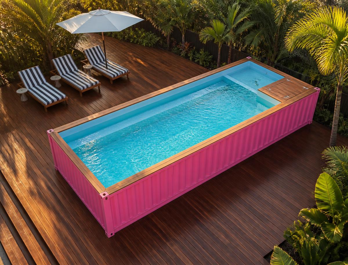 Pink 30 FT Container Pool 30ft for Sale — Front Exterior View | Outback Shipping Containers OC Pink 30 FT Container Pool — 30FT — new (image 1 of 4)