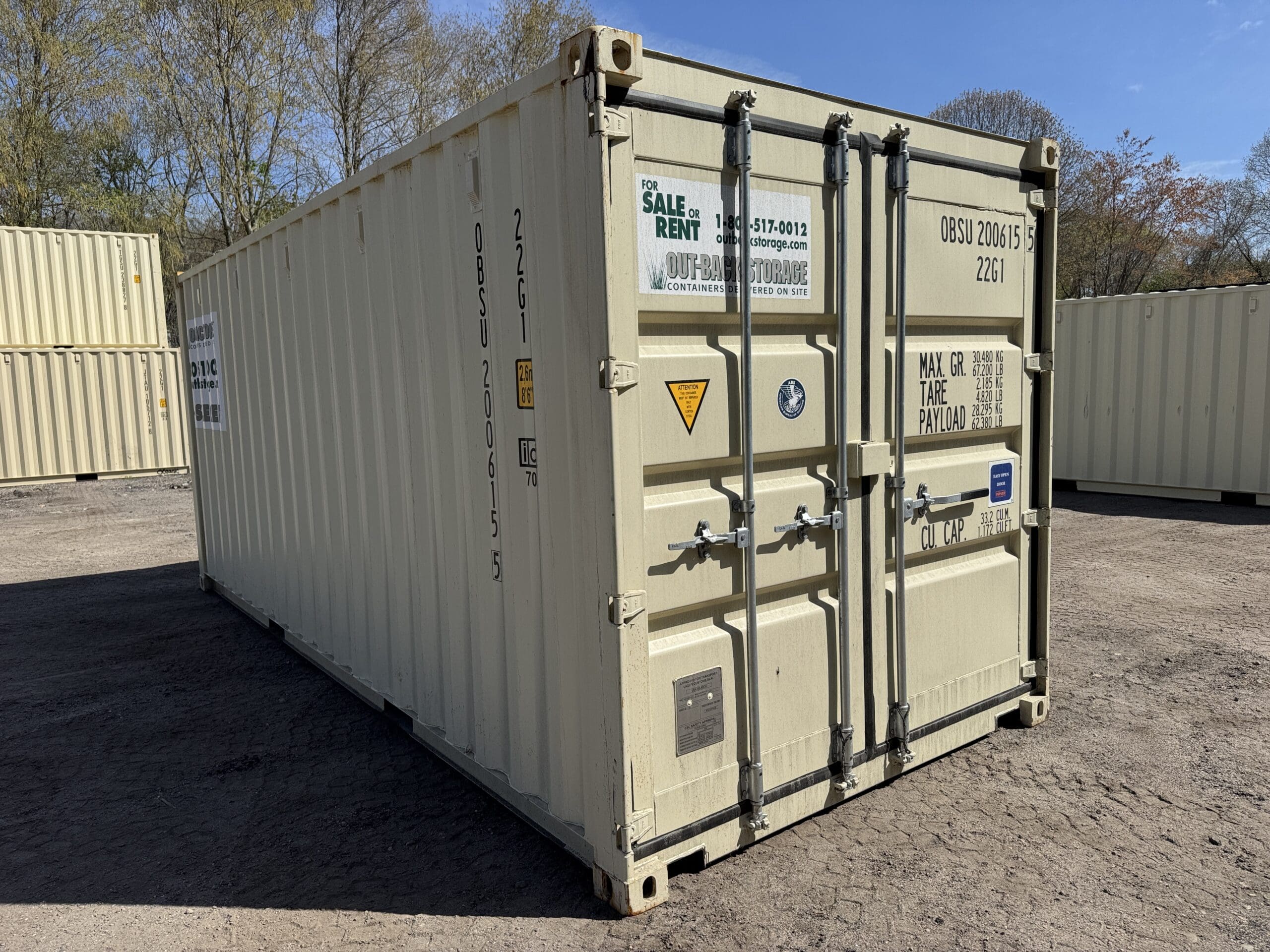 20ft New Shipping Container for Sale — Front Exterior View | Outback Shipping Containers 2 3 47 20ft New Shipping Container – Wind & Watertight – Beige — 20ft — new (image 1 of 12)