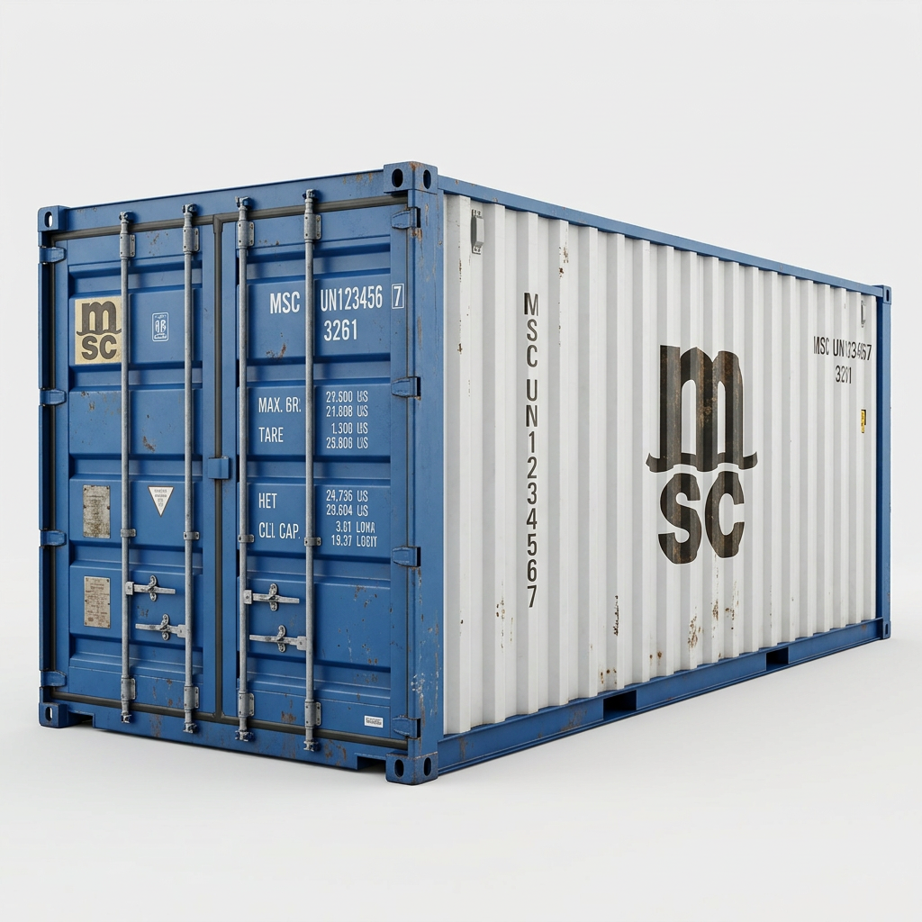 40ft blue one trip tunnel container with double end cargo doors on a white background