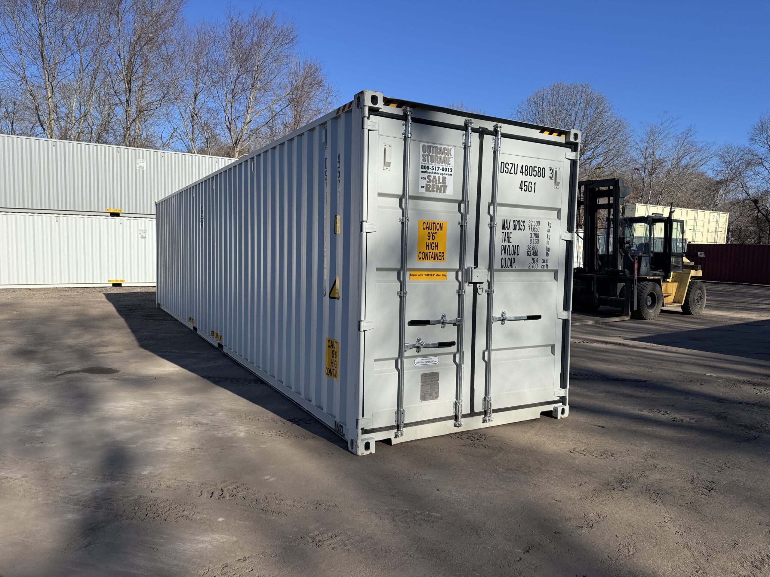 40ft New High Cube Shipping Container — Front Exterior View | Outback Shipping Containers 2 12 40ft New High Cube Shipping Container – Wind & Watertight – Gray — 40ft — new (image 1 of 12)