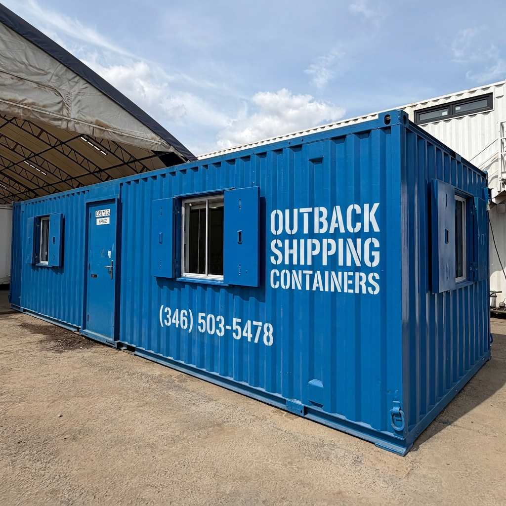 32x10ft for Sale — Front Exterior View | Outback Shipping Containers 2 3 4 5 32x10ft — Canteen / Office — Building Site Accommodation — Portable Anti-Vandal - image 1