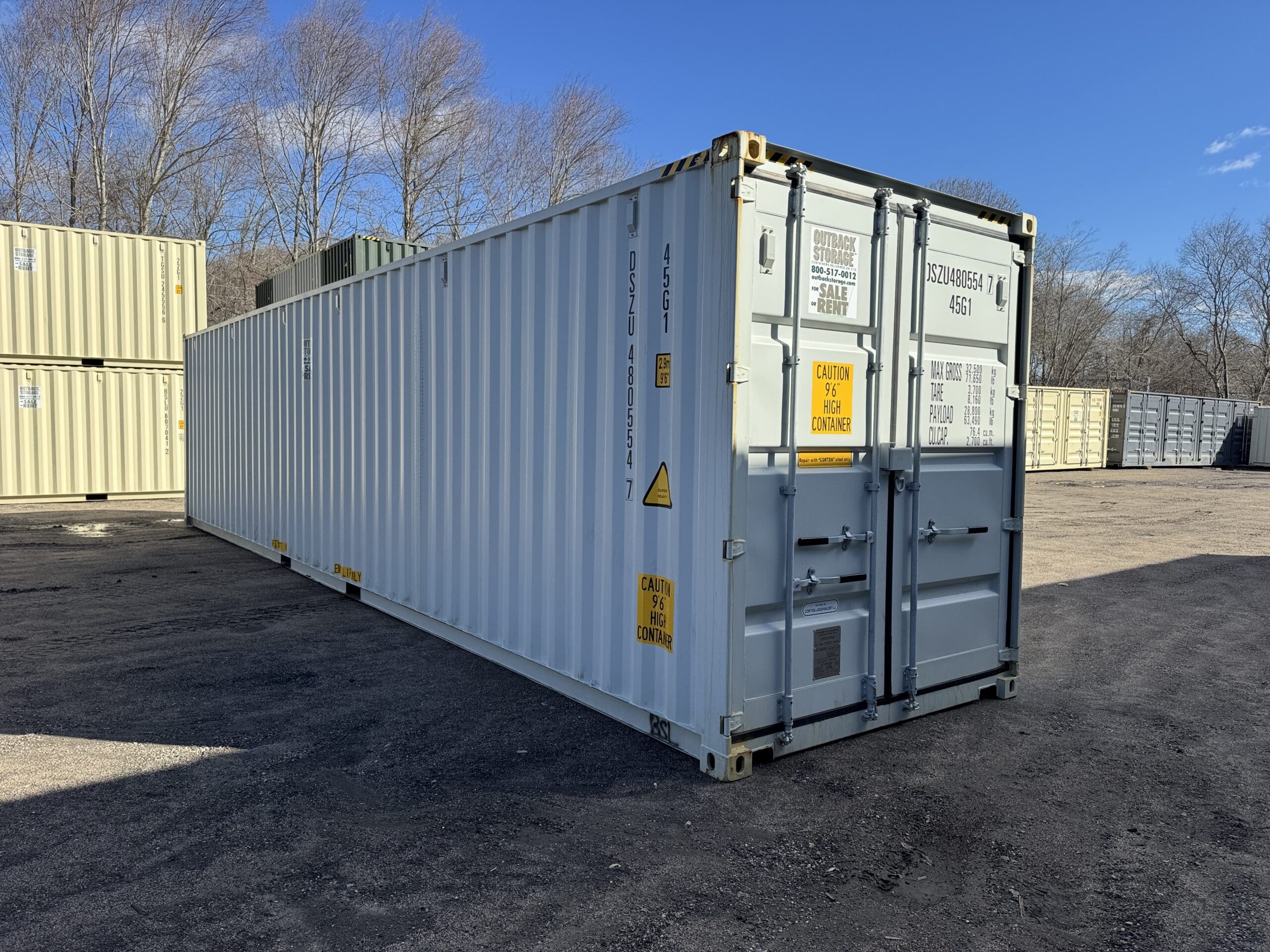40ft New High Cube Shipping Container — Front Exterior View | Outback Shipping Containers 2 37 40ft New High Cube Shipping Container – Wind & Watertight — 40ft — new (image 1 of 12)