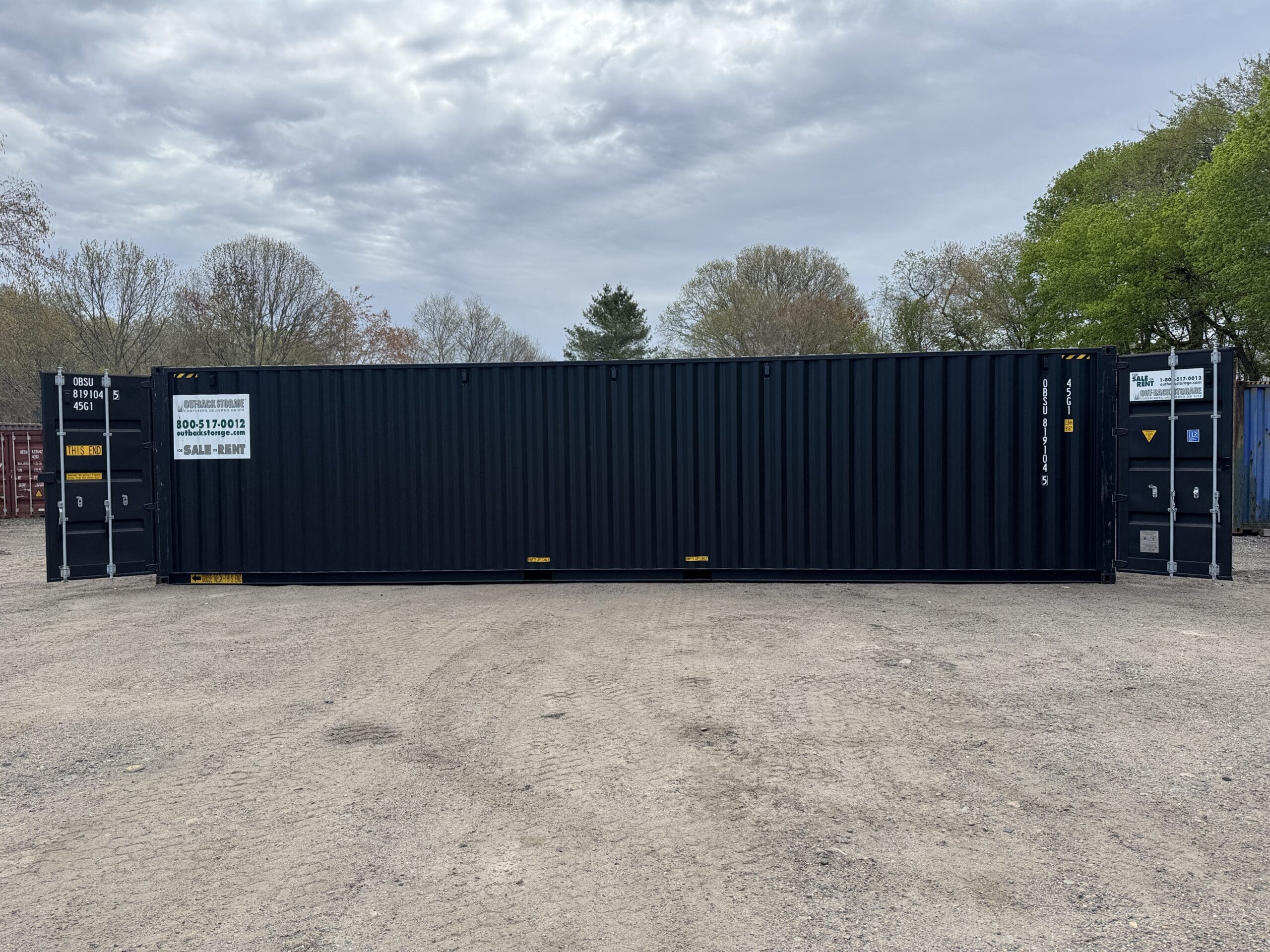 40ft New High Cube Shipping Container — Front Exterior View | Outback Shipping Containers 2 35 40ft New High Cube Shipping Container – Wind & Watertight – Black — 40ft — new (image 1 of 12)