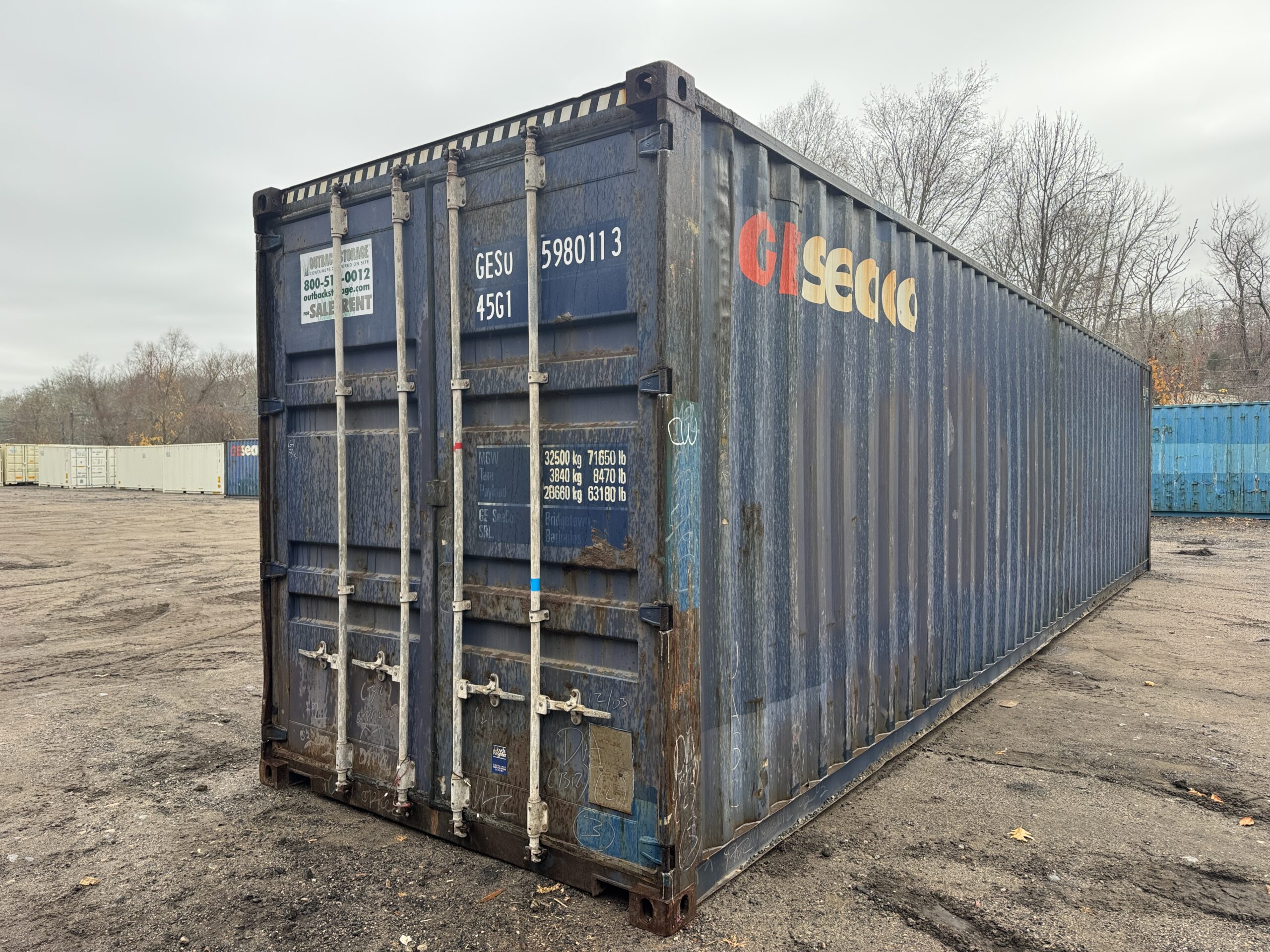 40ft Used High Cube Shipping Container — Front Exterior View | Outback Shipping Containers 2 5 40ft Used High Cube Shipping Container – Wind & Watertight – Blue — 40ft — used (image 1 of 12)