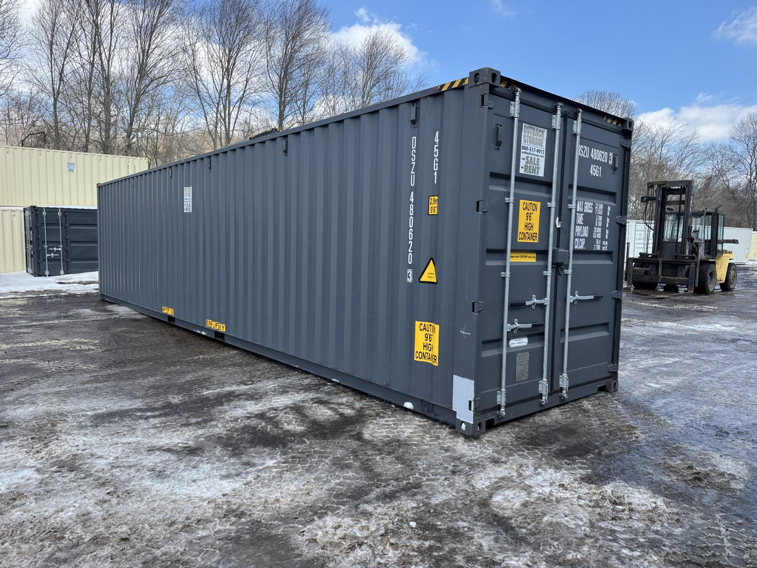 40ft New High Cube Shipping Container — Front Exterior View | Outback Shipping Containers 2 63 40ft New High Cube Shipping Container – Wind & Watertight — 40ft — new (image 1 of 12)