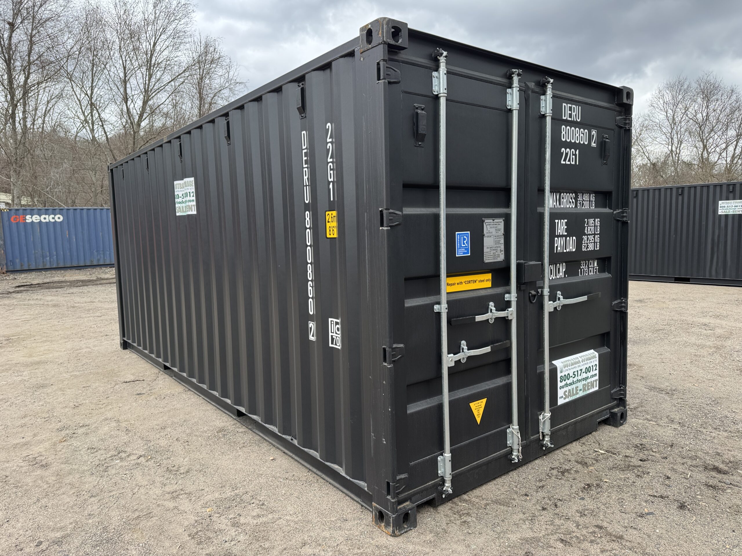 20ft New Shipping Container for Sale — Front Exterior View | Outback Shipping Containers 2 20ft New Shipping Container – Wind & Watertight – Black — 20ft — new (image 1 of 12)