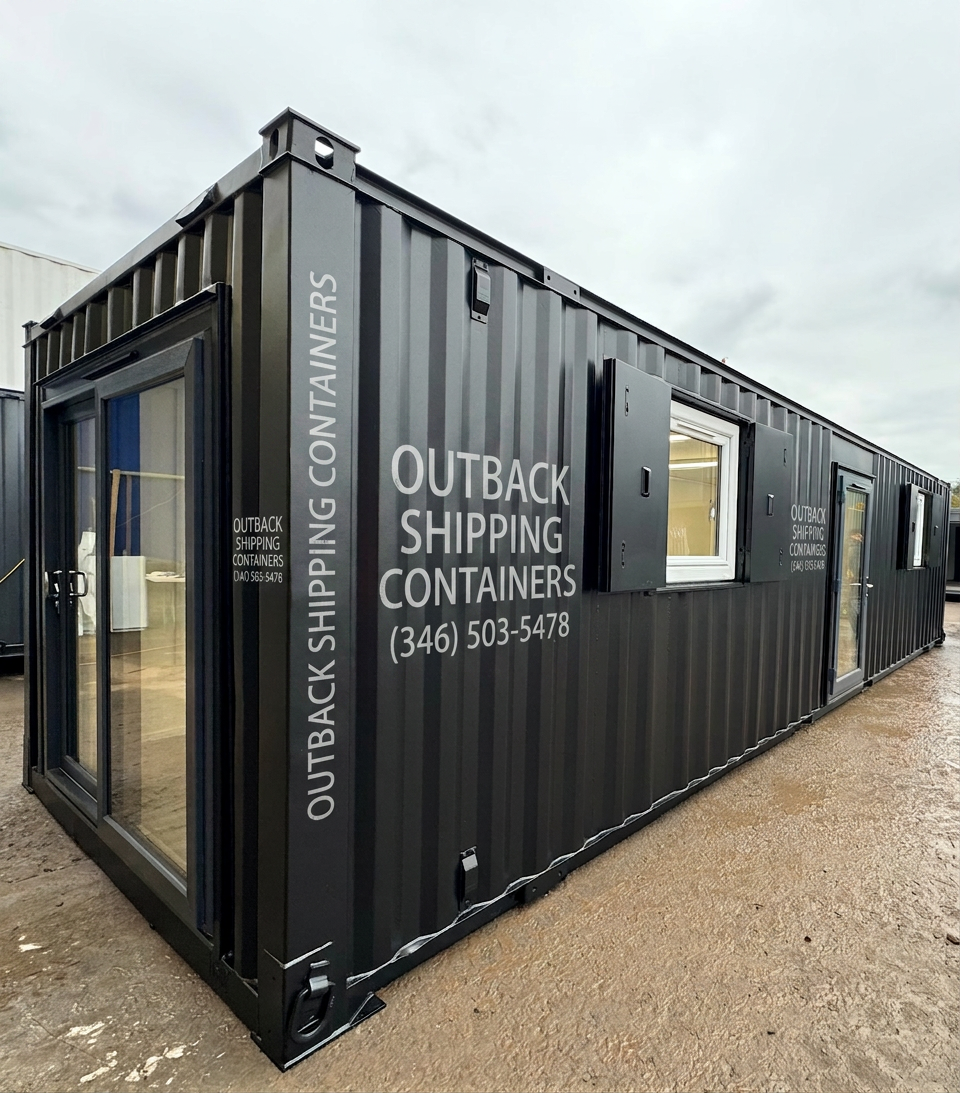 32x10ft for Sale — Front Exterior View | Outback Shipping Containers 2 3 4 5 6 7 8 9 10 11 1 14 32x10ft — CUSTOM Cabin — image 1 of 15