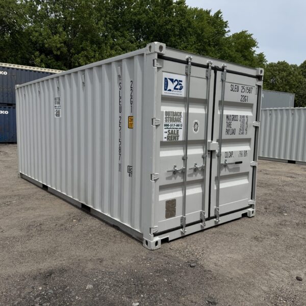 20ft New Shipping Container – Wind & Watertight – Gray – Unit SLEU251587-1